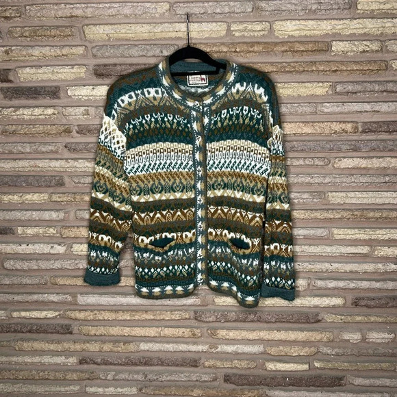 The Alpaca Connection Vintage Tribal Ethnic Print Cardigan Sweater Peru - Picture 7 of 7